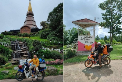 Khairul Azri (gambar kiri) dan Izzuan (gambar kanan) melakukan kembara selama 20 hari menjelajah Laos dan Thailand. - Foto sumber Khairul Azri dan FB Malacca Deaf Sports
