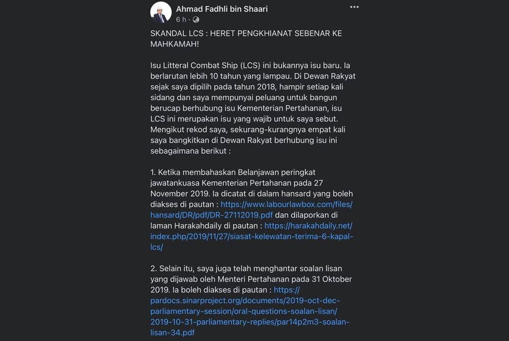 Hantaran Facebook Ahmad Fadhli.