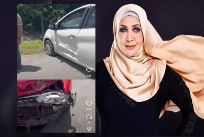 Keadaan kedua-dua kereta berkenaan selepas kejadian. - Foto Instagram Sheeda