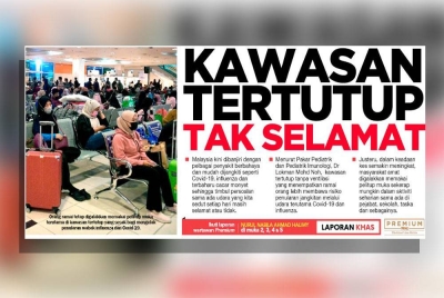 Laporan muka depan akhbar Sinar Harian pada Rabu.