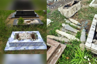 Kes khianat mencabut beberapa batu nisan di Tanah Perkuburan Islam Al-Qadim. - Foto FB Sibu Kini