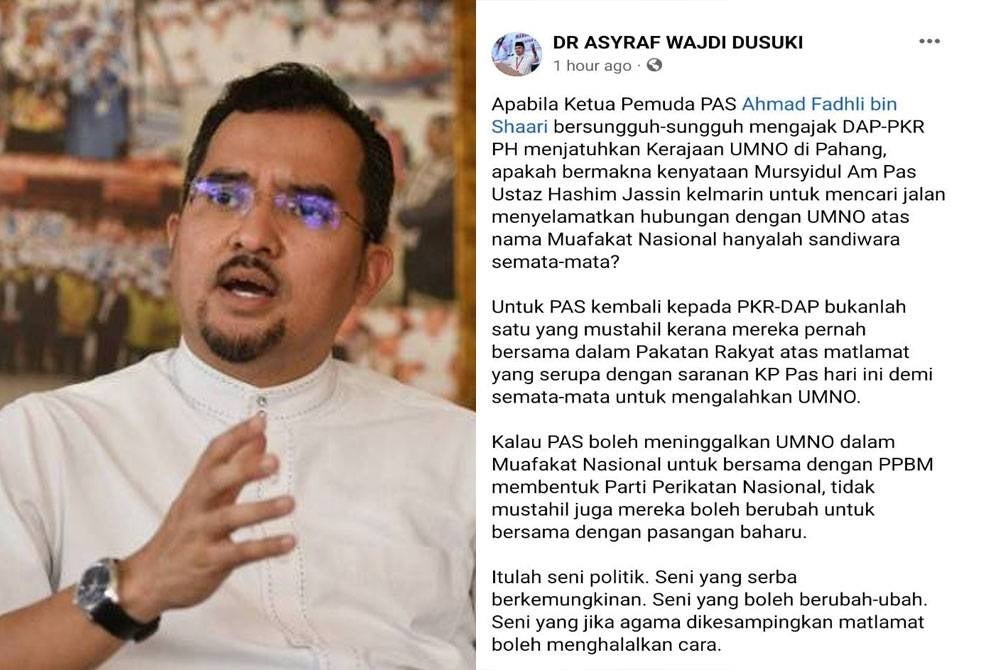 Tangkap layar kenyataan Asyraf Wajdi di facebooknya pada Selasa.