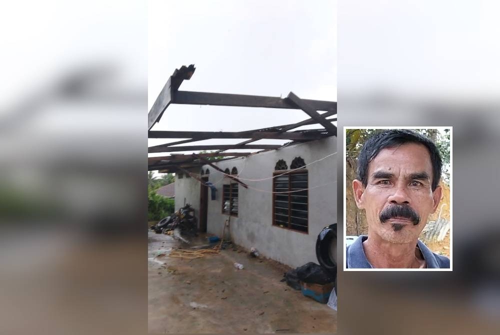 Rumah Daud yang terletak di Felda Neram 2, Bandar Baru Cheneh di Kemaman dilanda ribut, pada Isnin.