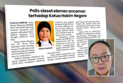 Keratan akhbar Sinar Harian pada Sabtu. (Gambar kecil: Thomas)