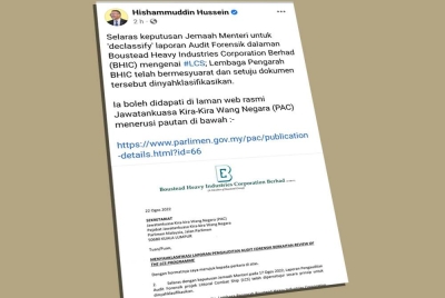 Kenyataan Hishammuddin yang disiarkan di laman Facebook rasminya pada Isnin.