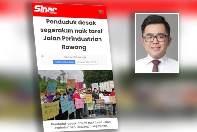 Tangkap layar berita berkaitan desakan penduduk Rawang pada April supaya projek naik taraf itu disegerakan. (Gambar kecil: Wei Kiat)