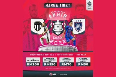 Poster harga tiket perlawanan akhir Piala FA 2022.