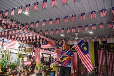 Jaafar menghabiskan masa lapang dengan menghias kira-kira 800 helai Jalur Gemilang di sekitar rumahnya. - Foto Bernama