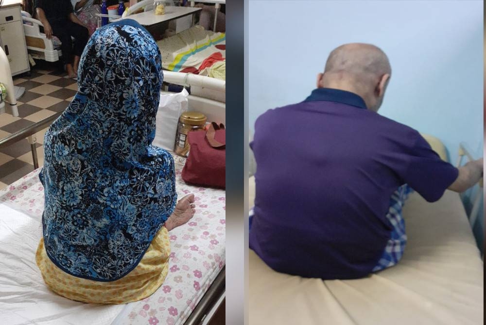 Salah seorang penghuni di pusat jagaan, Mak Cik Aminah (bukan nama sebenar) yang mengalami dementia. (kiri) Salah seorang penghuni di pusat jagaan tersebut, Pak Cik Abdul (bukan nama sebenar) yang mengalami penyakit Parkinson dan nyanyuk.