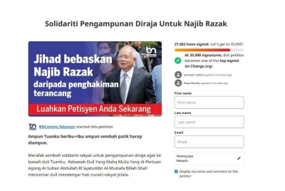 Petisyen Solidariti Pengampunan Diraja Untuk Najib Razak yang digerakan oleh BNComms Selangor.