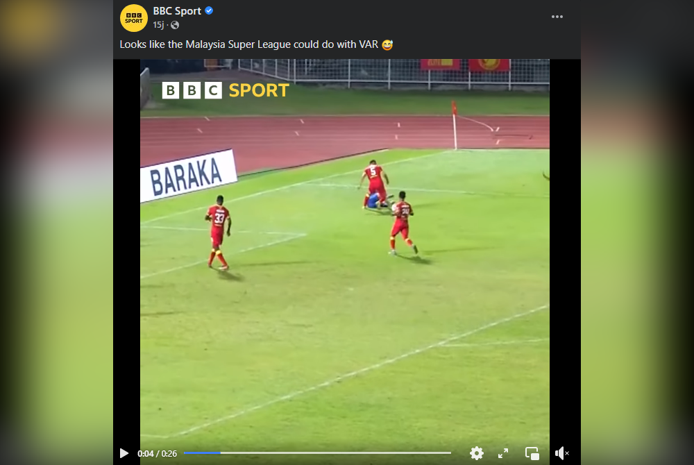 Portal bola sepak antarabangsa, BBC Sport memuat naik sebahagian rakaman perlawanan Liga Super antara Johor Darul Ta’zim dan Selangor FC.