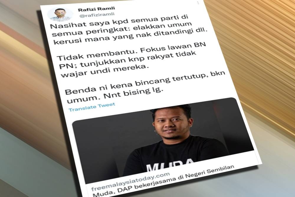 Tangkap layar ciapan Twitter Rafizi, pada Rabu.