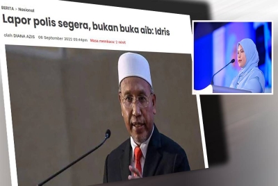 Keratan kenyataan Menteri di Jabatan Perdana Menteri (Hal Ehwal Agama), Datuk Idris Ahmad terhadap kes pelakon remaja yang didakwa pernah menjadi mangsa penderaan seksual oleh bapanya sendiri. (Gambar kecil : Nurhidayah)