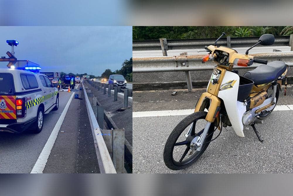 Mayat mangsa dibawa ke Hospital Parit Buntar untuk bedah siasat. Keadaan motosikal ditunggangi mangsa dalam nahas berhampiran Alor Pongsu pada pagi Ahad.