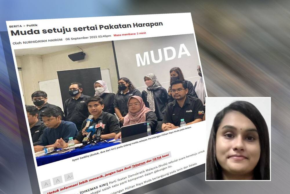 Laporan Sinar Harian mengenai Muda sebulat suara bersetuju sertai PH pada Selasa. (Gambar kecil: Malani)