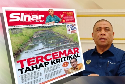Laporan muka depan Sinar Harian pada Isnin. Gambar kanan: Saarani