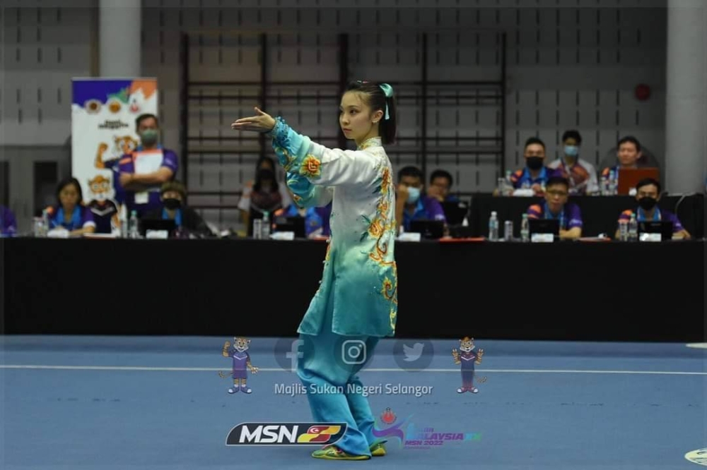 Cebelle berjaya menamatkan penantian emas dalam penyertaan di Sukma MSN apabila mengungguli acara Taijiquan wanita pada Khamis. Foto FB MSN Selangor