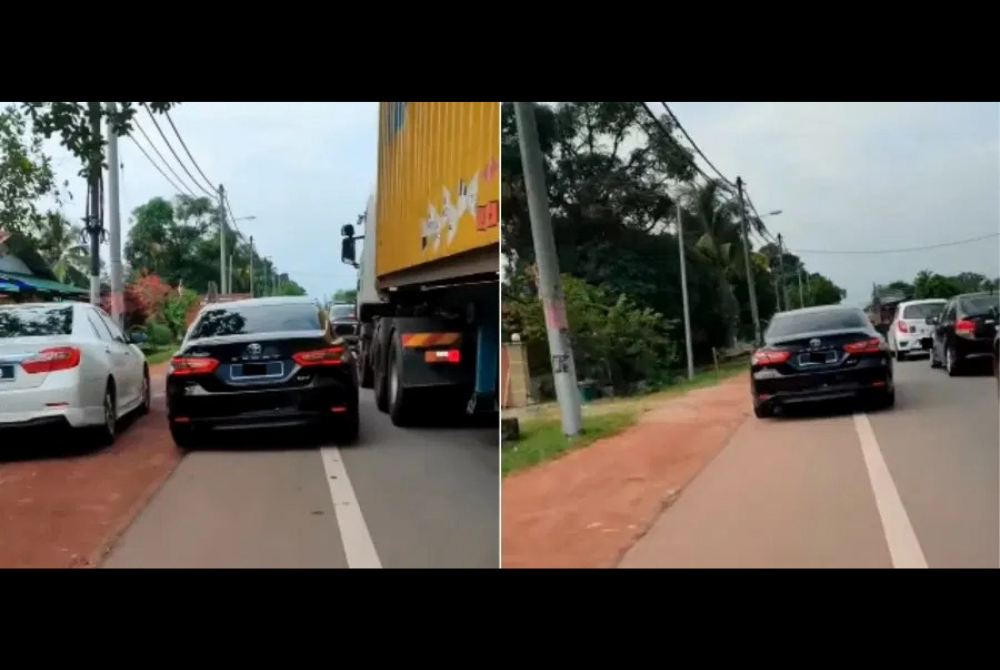 Tular kereta Exco kerajaan negeri menggunakan laluan kecemasan dipercayai di Tongkang Pecah, Batu Pahat pada Rabu.