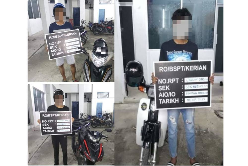 Tiga remaja ditahan dalam Op Samseng Jalanan di Jalan Pantai, Tanjung Piandang pada Ahad. Foto: FB Polis Daerah Kerian