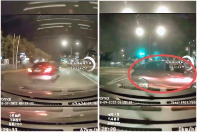 Polis sedang mengesan suspek yang bertindak menghalang kenderaan mangsa di sebuah lampu isyarat. - Foto Facebook