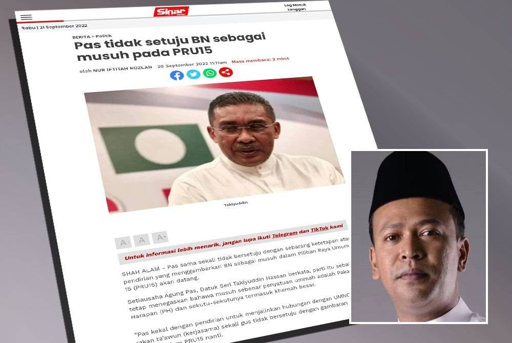 Laporan Sinar Harian pada 20 September 2022. Gambar kecil: Hasmuni