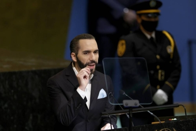 Bukele ketika berucap pada Perhimpunan Agung Pertubuhan Bangsa-Bangsa Bersatu (UNGA) di New York pada Selasa. - Foto AFP