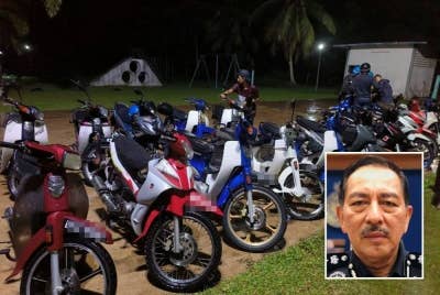 Antara motosikal yang diperiksa dan disita oleh pihak polis. Gambar kecil: Muhamad Zaki - Foto ihsan PDRM