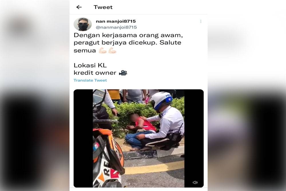 Video kejadian cubaan ragut oleh seorang warga asing dikesan tular selepas dimuat naik seorang pengguna Twitter pada Rabu.