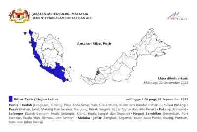 Kenyataan dikeluarkan Jabatan Meteorologi Malaysia (MetMalaysia).