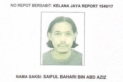 Polis meminta Saiful Bahari Abd Aziz supaya tampil ke IPD Petaling Jaya dengan kadar segera. - Foto PDRM