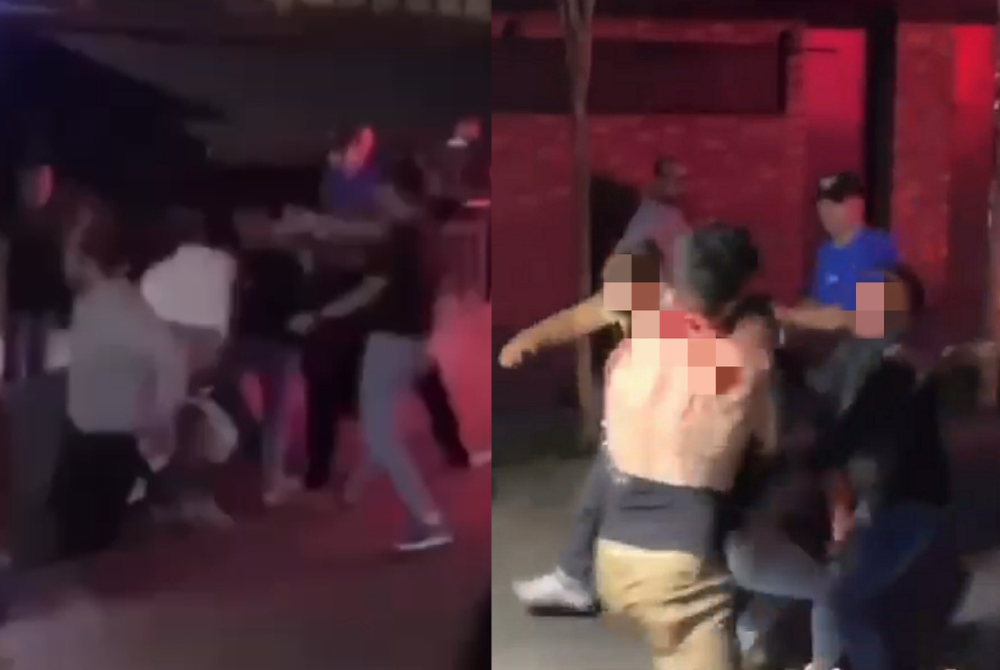 Polis masih mengesan suspek lain yang terlibat dalam kes pergaduhan di kawasan pusat hiburan di Jalan Tun Razak pada Jumaat. Gambar kanan: Rakaman insiden pergaduhan tular di media sosial.