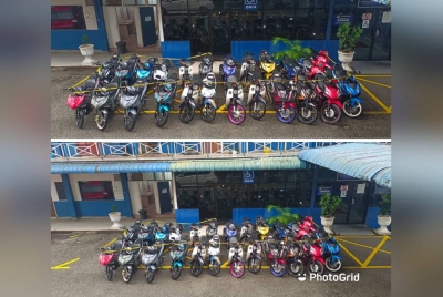 Antara motosikal yang disita dalam operasi yang dilakukan di Lebuhraya BKE pada Ahad.