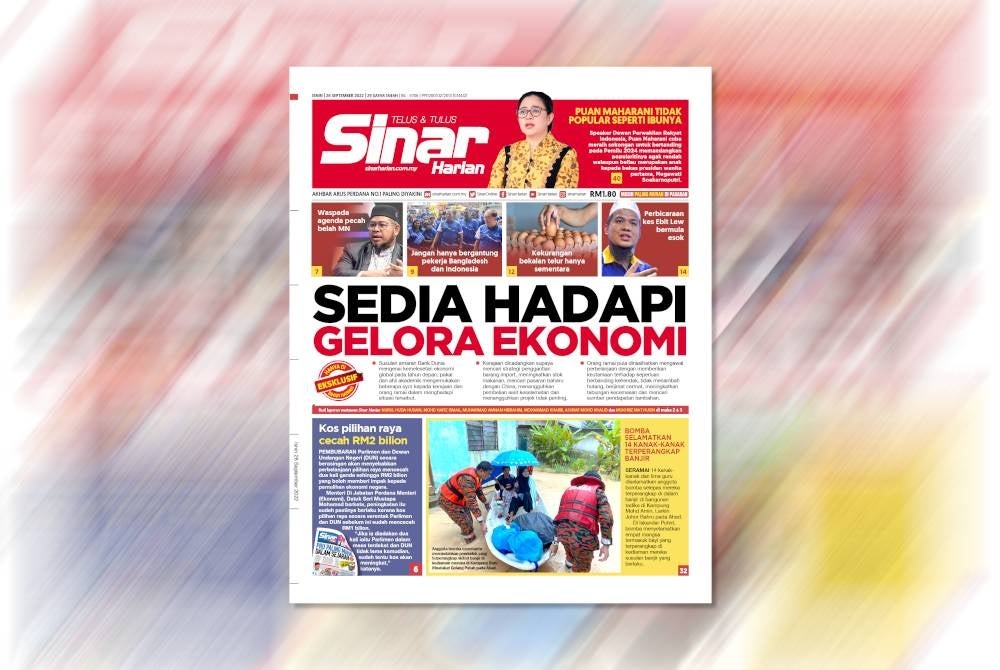 Laporan muka depan Sinar Harian pada Isnin.