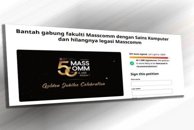 Tangkap layar petisyen yang dilancarkan secara dalam talian pada Ahad.