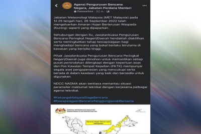 Hantaran Facebook Nadma pada Isnin.