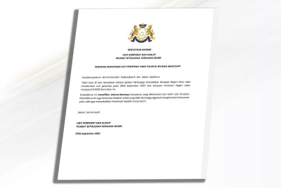 Kenyataan dikeluarkan Pejabat Setiausaha Kerajaan Johor.