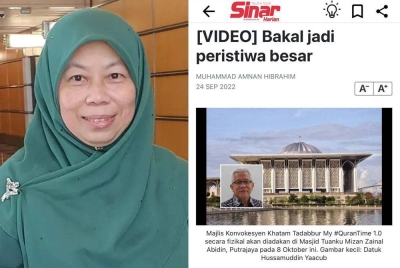 Mahani (kiri) dan laporan Sinar Harian mengenai program My #QuranTime.