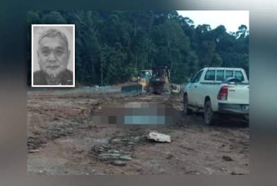 Lokasi insiden yang menyebabkan mangsa digilis jentolak di sebuah tapak lombong bijih besi di Bukit Besi, di Dungun pada petang Khamis. Gambar kecil: Kong Hon Meng