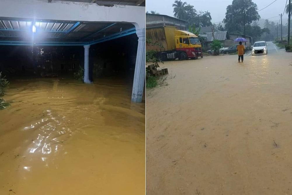 Hujan lebat sejak Jumaat menyebabkan kawasan Felda Chiku 2, Gua Musang ditenggelami banjir kilat.