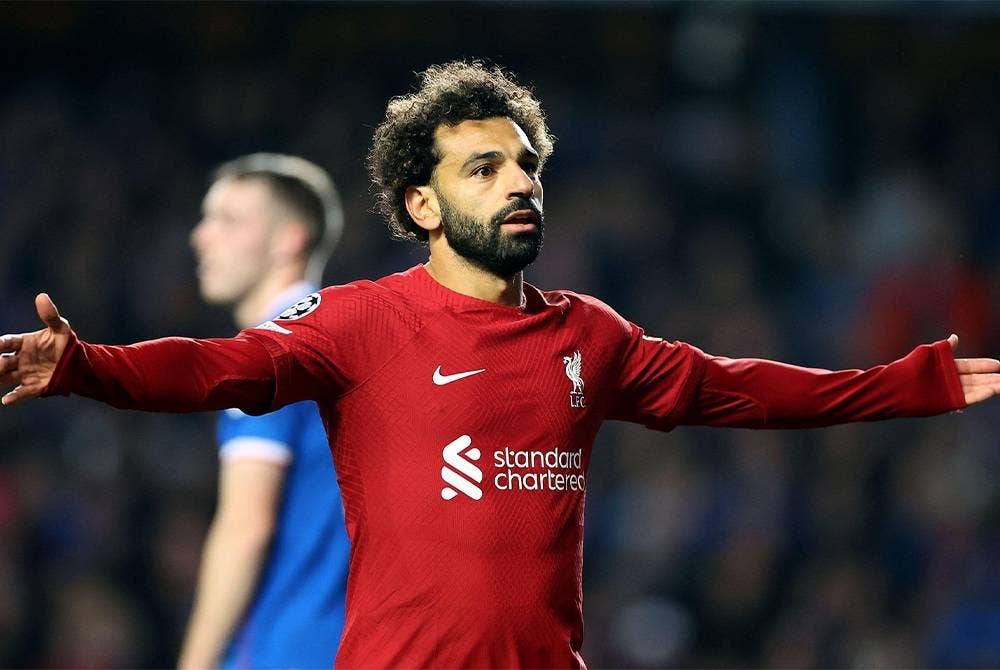 Salah mengakhiri kemarau gol apabila meledak hatrik berdepan Rangers. - Foto Agensi