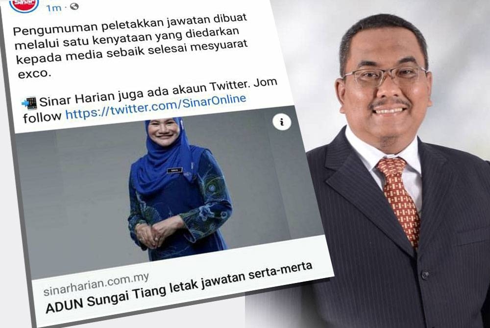 Laporan Sinar Harian mengenai peletakkan jawatan sebagai exco Kedah berkuatkuasa serta merta pada Khamis.
