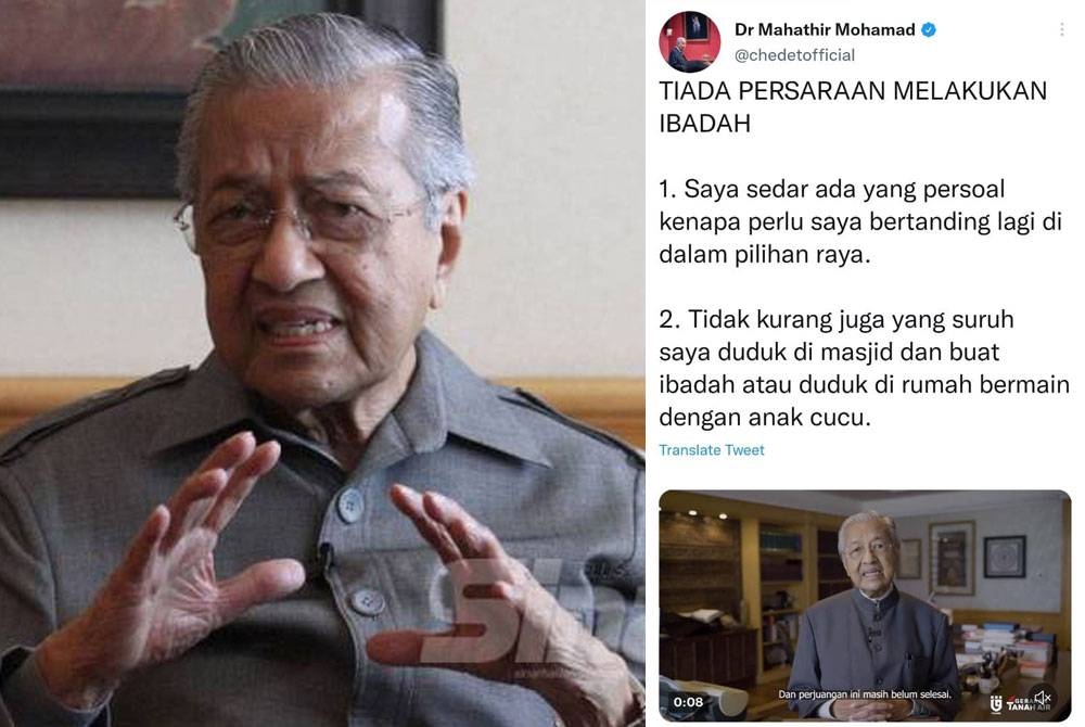 Tangkap layar ciapan Tun M di Twitternya pada Khamis