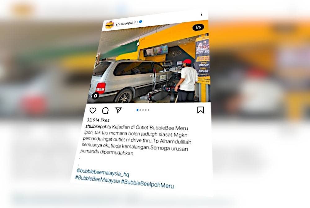 Shuib turut memuat naik gambar kemalangan yang membabitkan salah sebuah BubbleBee cawangan Meru Raya. Foto: IG shuibsepahtu