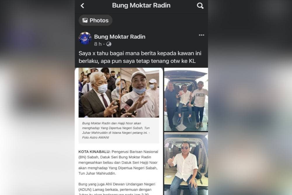 Bung Moktar memuat naik hantaran berhubung berita palsu beliau dan Hajiji mengadap Yang di-Pertua Negeri Sabah Tun Juhar Mahiruddin di Istana Negeri.