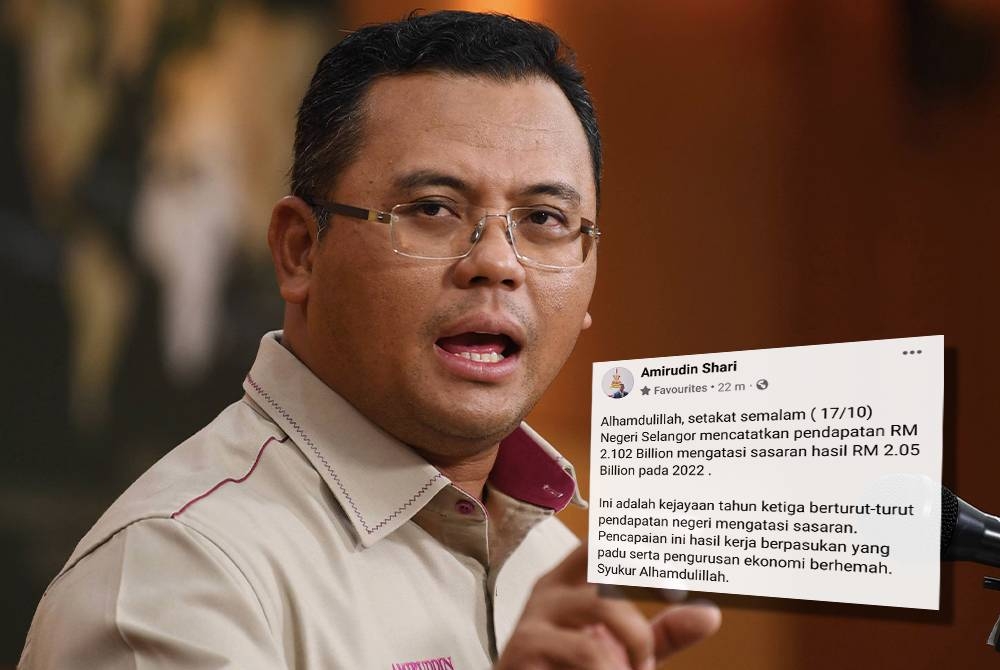 Amirudin berkongsi pendapatan Selangor setakat Isnin.
