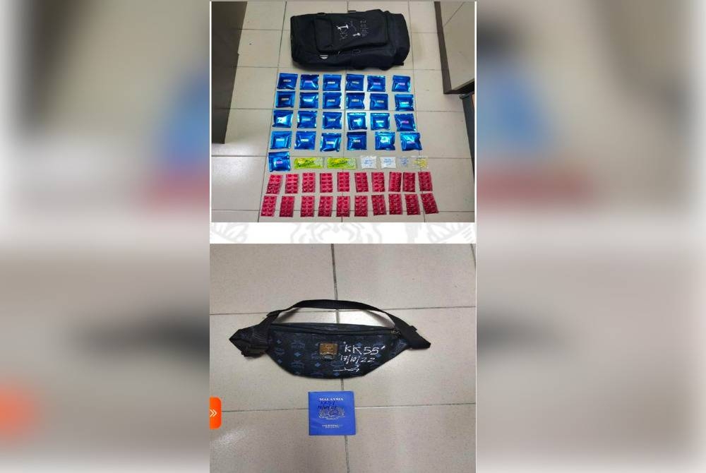 Polis merampas pelbagai dadah yang dibawa seorang lelaki di sebuah kondominium di Taiping. - Foto ihsan polis
