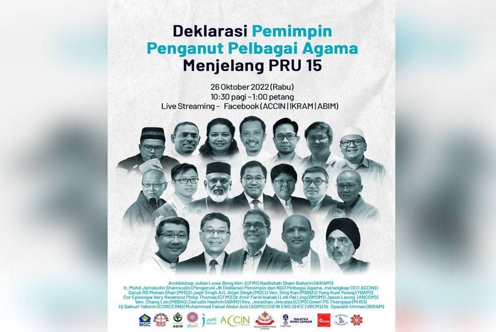 Deklarasi pemimpin penganut pelbagai agama menjelang PRU15 yang akan diadakan pada Rabu ini.