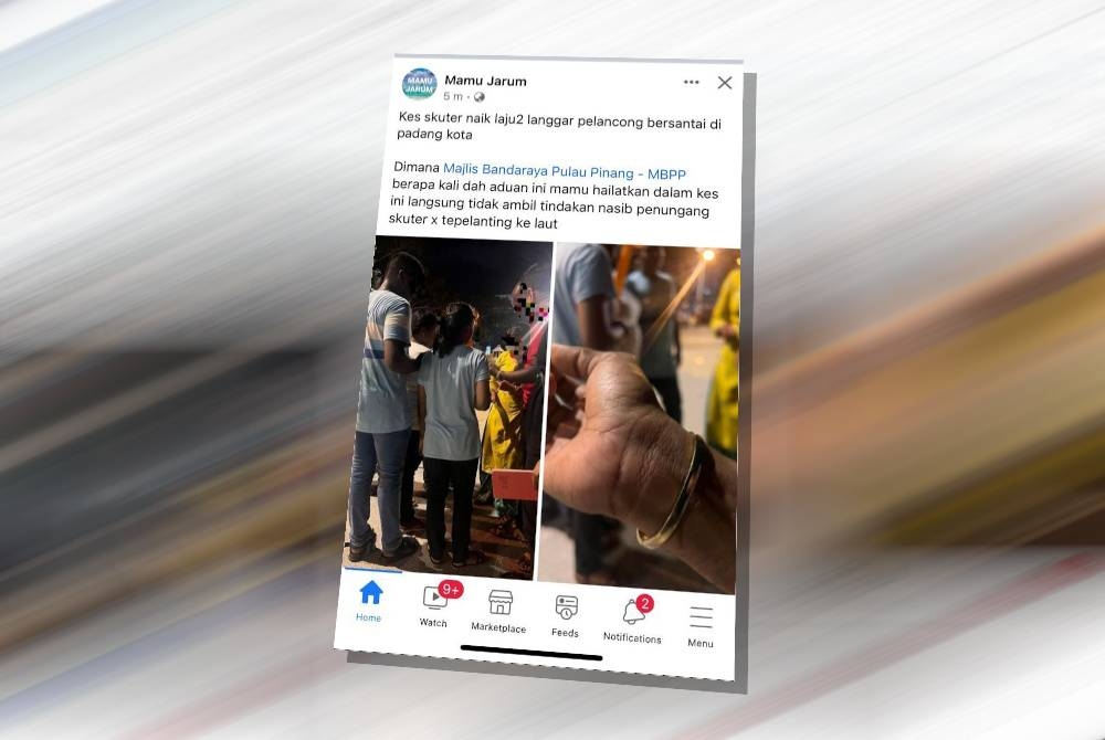 Tangkap layar mengenai insiden membabitkan pengunjung dengan penunggang e-skuter di Padang Kota Lama.