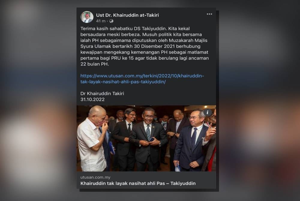 Tangkap layar Facebbok Mohd Khairuddin pada Isnin