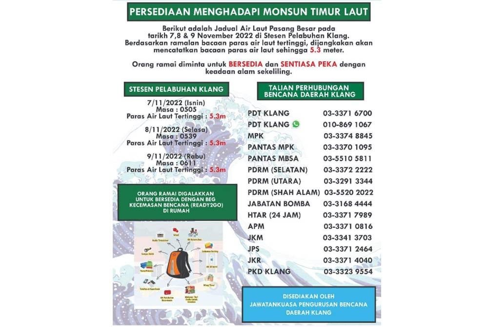 Infografik berkenaan fenomena air pasang besar di Facebook PDT Klang.